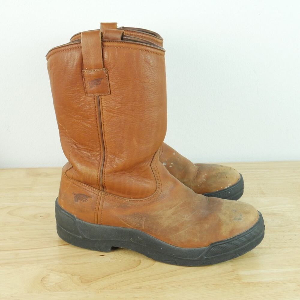 Red Wing 1158 Work Boots Brown Leather Pull On 10 1/2 D‎ Slip Oil Resistant